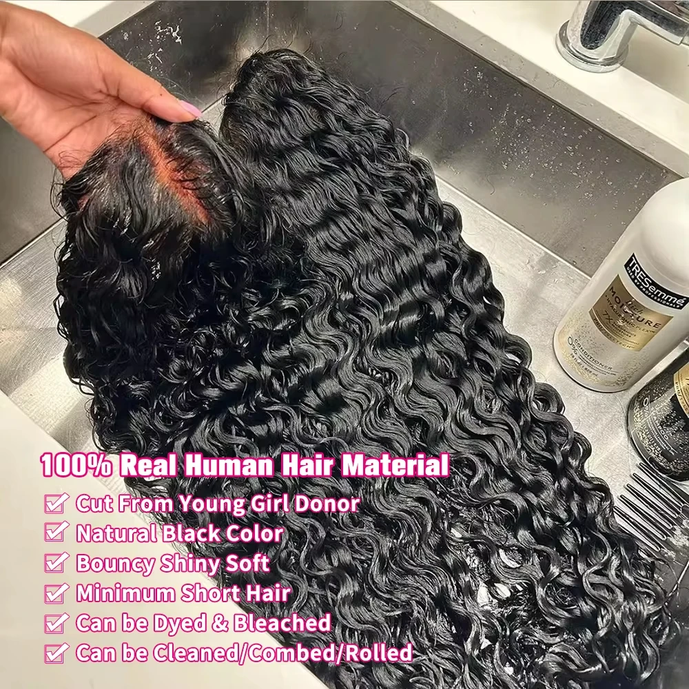 Curly Human Hair Wigs For Women Deep Wave Wear & Go Glueless Pre-Cut Lace Wig Pre-Plucked Natural Black Water Wave Glueless Wig - Image 2