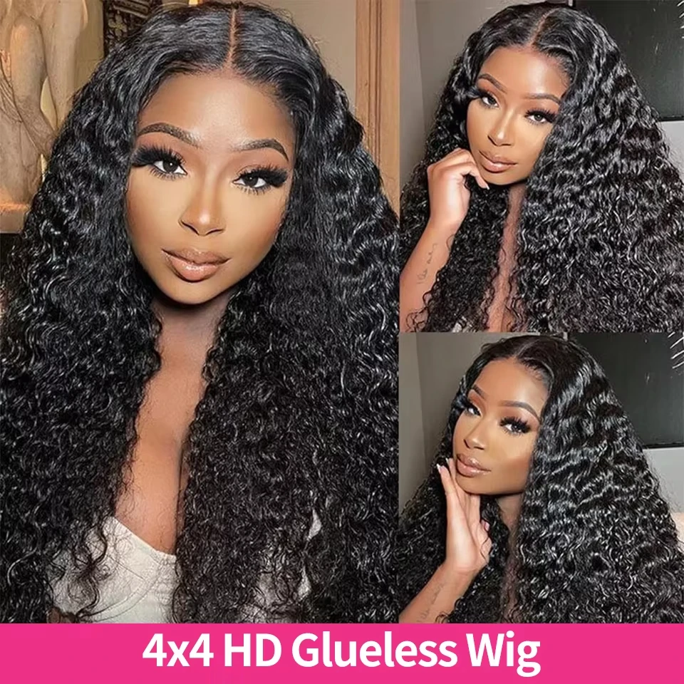 Curly Human Hair Wigs For Women Deep Wave Wear & Go Glueless Pre-Cut Lace Wig Pre-Plucked Natural Black Water Wave Glueless Wig - Image 3